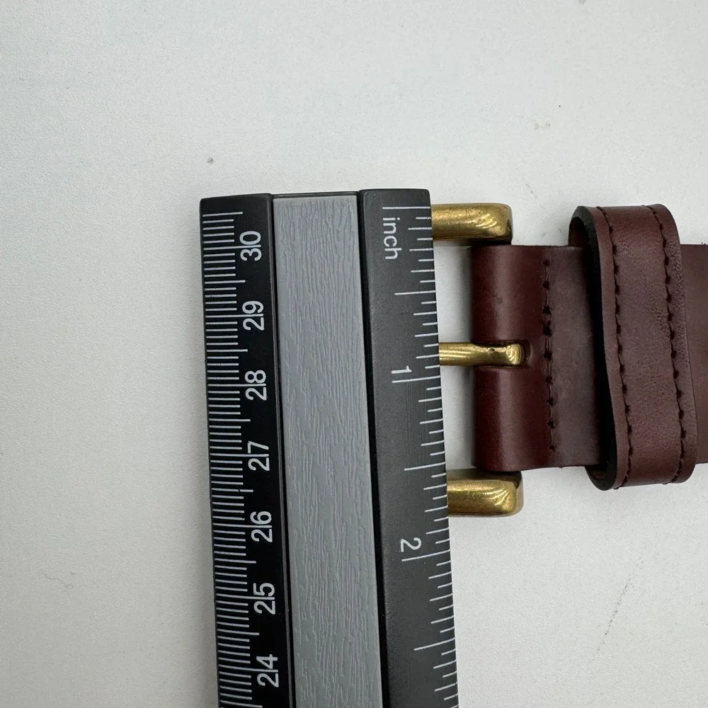 Woven Braided Leather Belt Mens Size M Brown Brass-Tone Buckle Casual Dress